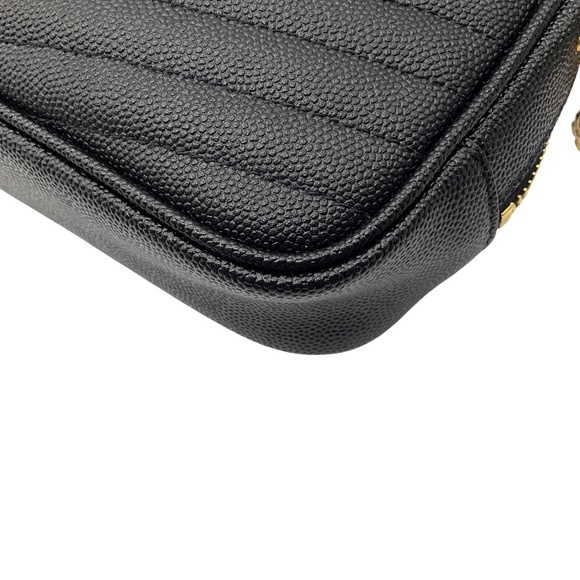 SAINT LAURENT BLACK MATELASSE CHEVRON QUILTED CALFSKIN LEATHER MINI LOU CAMERA B - Picture 8 of 13